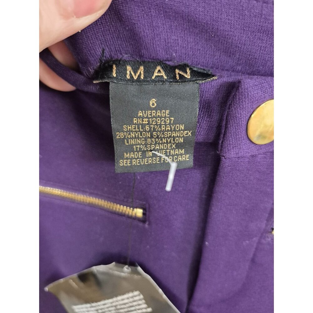 IMAN Womens Purple Stretch Pants Size 6 With Gold Zippers & Button Closure - Picture 4 of 6